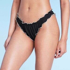 NWT Wild Fable Contrast Stitch Cheeky High Leg Ruffle Bikini Bottom M
